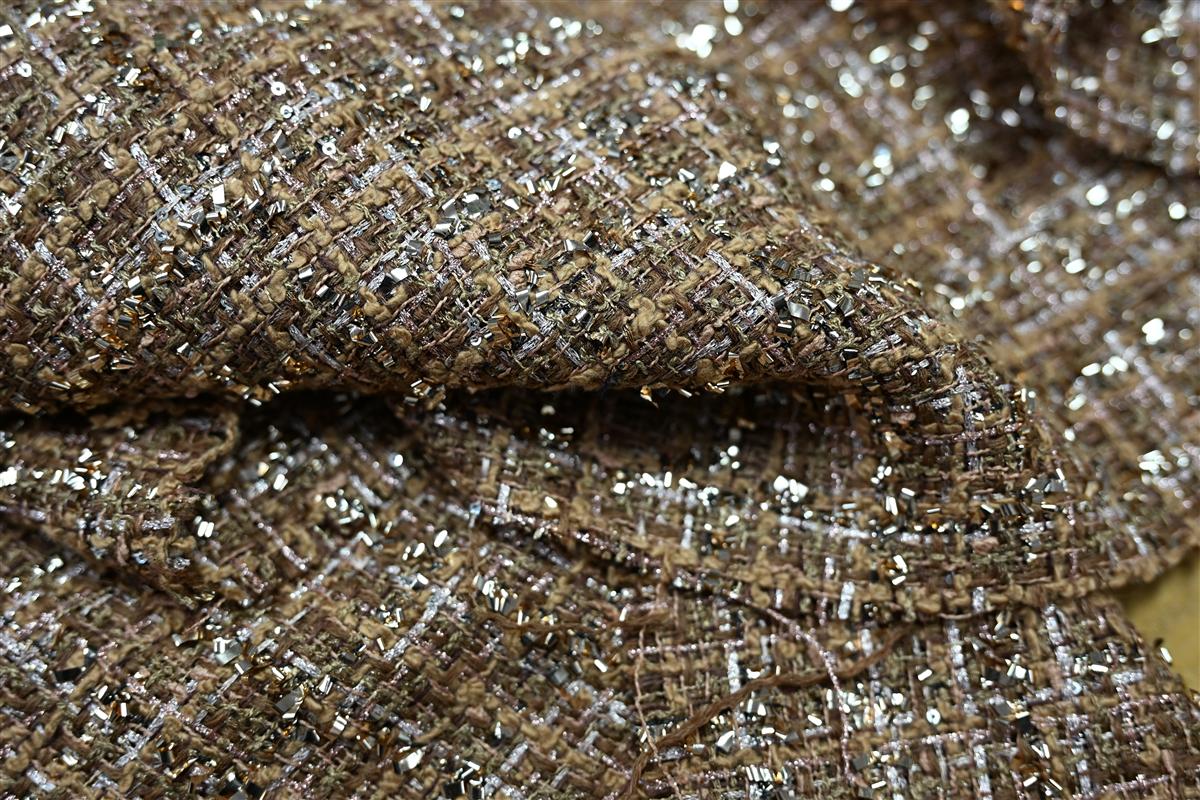 Custom metallic yarn tweed fabric for boutique fashion labels from Fursone Wenzhou
