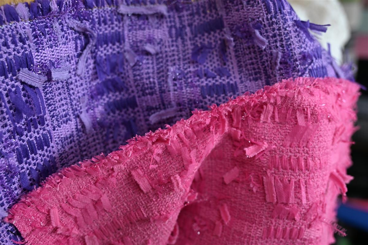 Multicolor pink tweed bouclé from Wenzhou textile manufacturer Fursone China