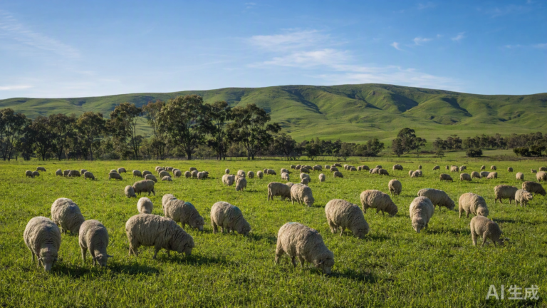 Sheep grazing on green pasture representing RWS-certified responsible wool farming