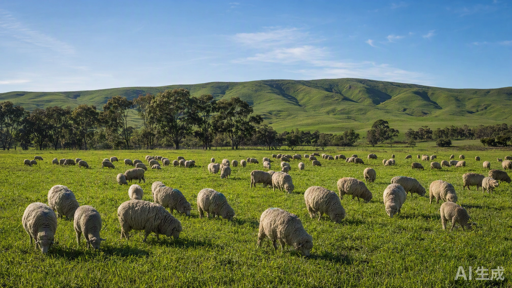 Sheep grazing on green pasture representing RWS-certified responsible wool farming